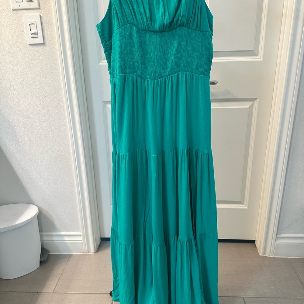 SHEIN Teal Sleeveless Tiered Maxi Dress